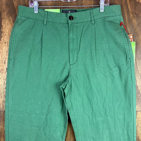 Houston White Mens Pants Green Chinos Single Pleated Wide Leg 100% Cotton 36x34 - Picture 2 of 12